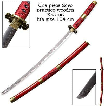 104 cm - Red Sandai Kitetsu Zoro - One Piece - Life Size Wooden Katana