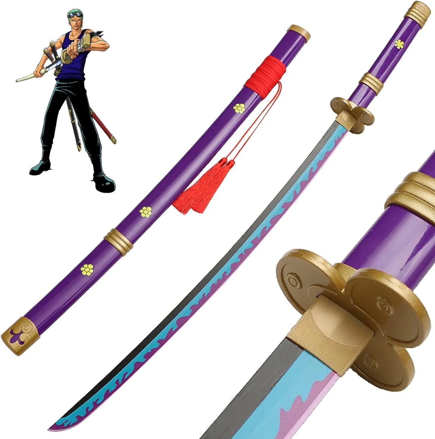 104 cm - Purple Enma Zoro - One Piece - Life Size Wooden Katana