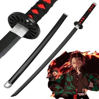 104 cm - Black Tanjiro - Demon Slayer - Life Size Wooden Katana