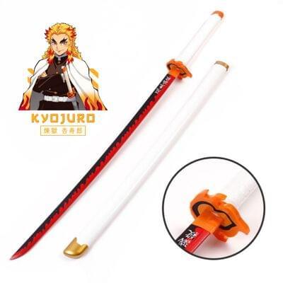 104 cm - White Rengoku - Demon Slayer - Life Size Wooden Katana