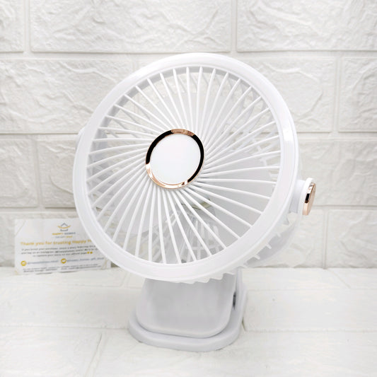 Wireless fan with clip and light