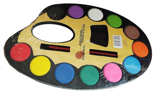 Watercolor paint palette with brush