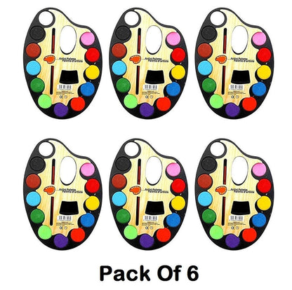 Watercolor paint palette with brush