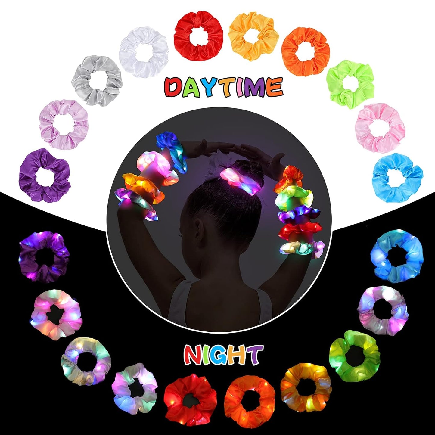 LED Hair Scrunchies Light Up Elastic Bands