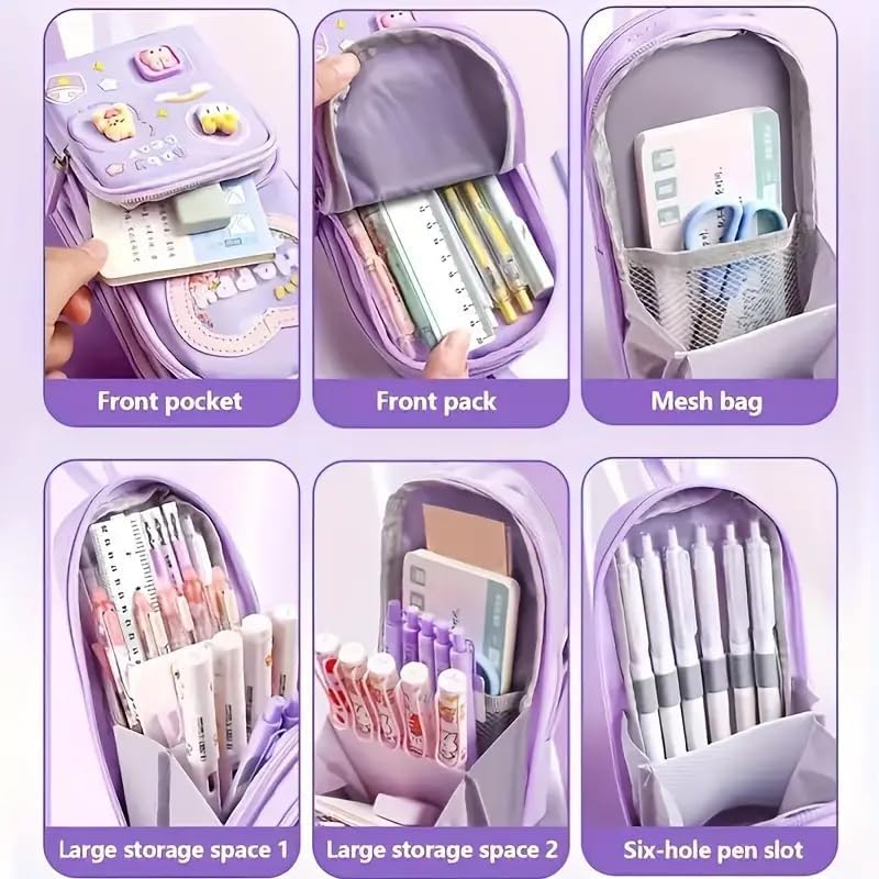 three-layer pencil pouch with a panda design