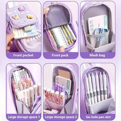 three-layer pencil pouch with a panda design