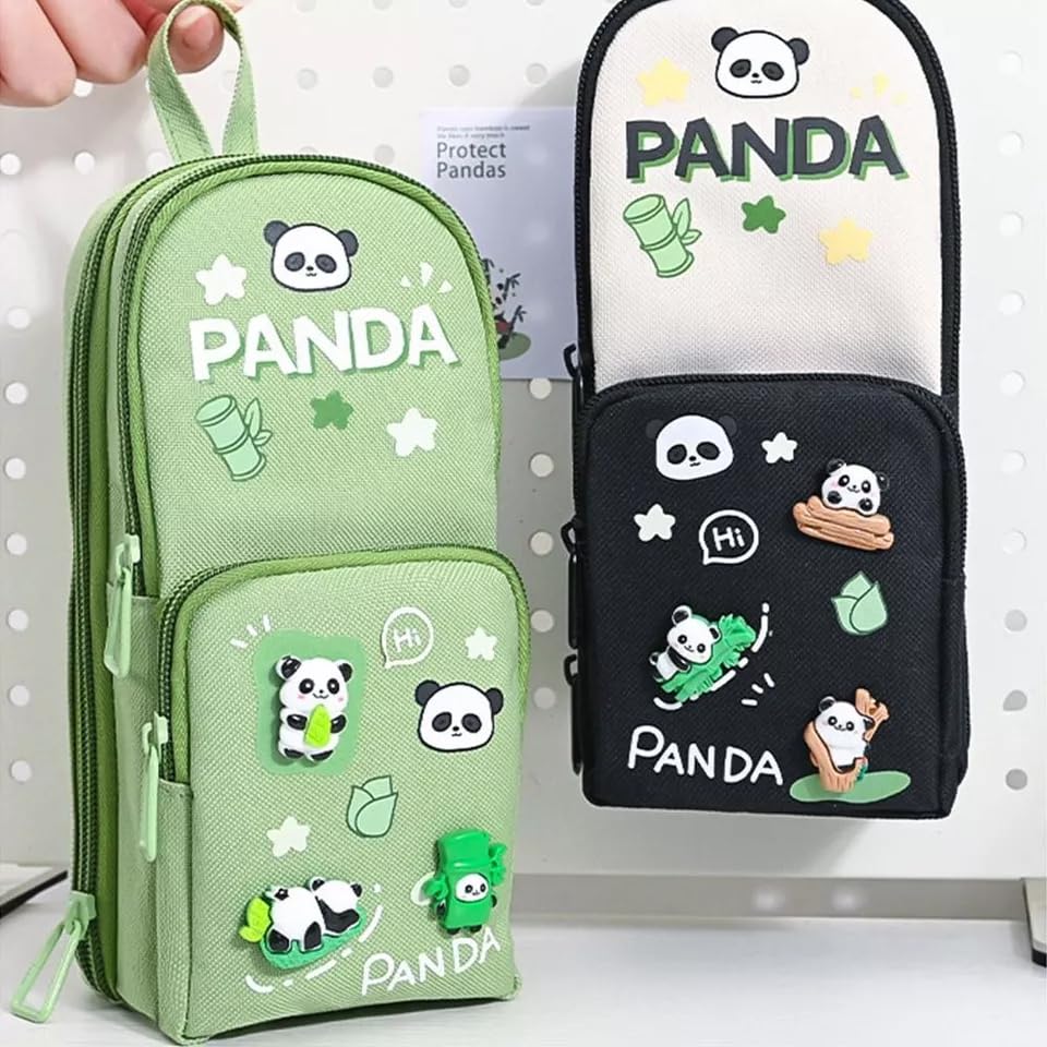 three-layer pencil pouch with a panda design