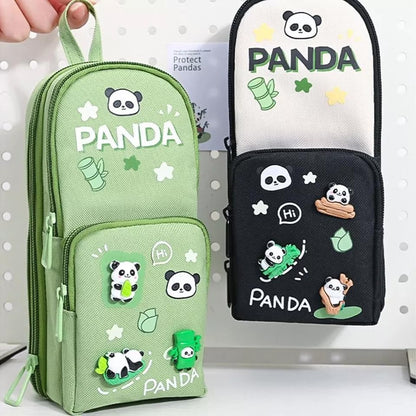 three-layer pencil pouch with a panda design